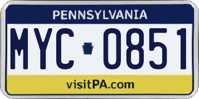 PA license plate MYC0851