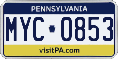 PA license plate MYC0853