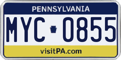 PA license plate MYC0855