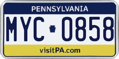 PA license plate MYC0858