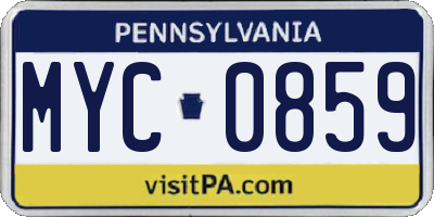 PA license plate MYC0859