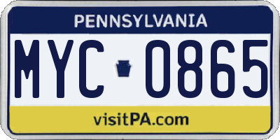 PA license plate MYC0865