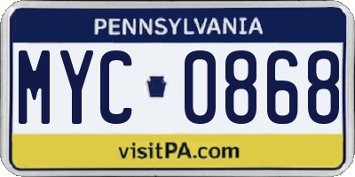 PA license plate MYC0868