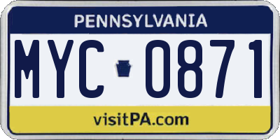 PA license plate MYC0871
