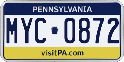 PA license plate MYC0872