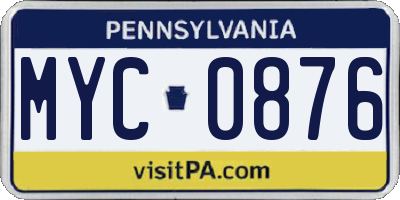 PA license plate MYC0876