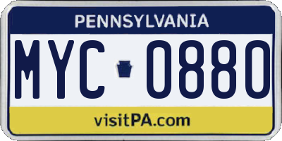 PA license plate MYC0880