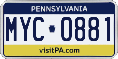 PA license plate MYC0881