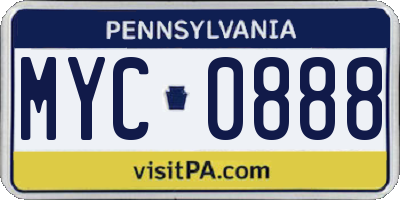 PA license plate MYC0888