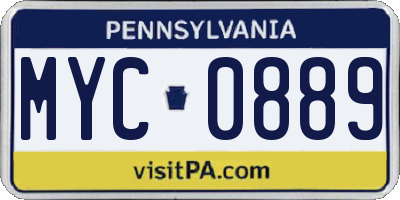 PA license plate MYC0889