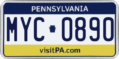 PA license plate MYC0890