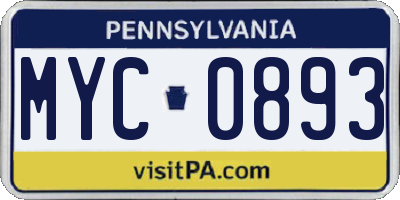 PA license plate MYC0893