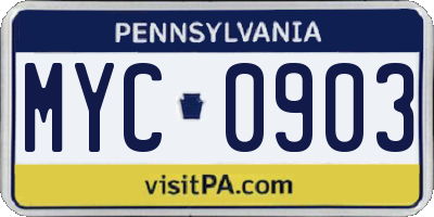 PA license plate MYC0903