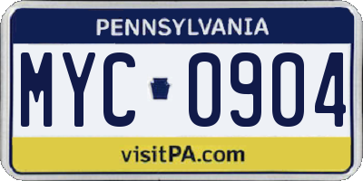 PA license plate MYC0904