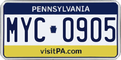 PA license plate MYC0905