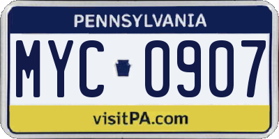 PA license plate MYC0907
