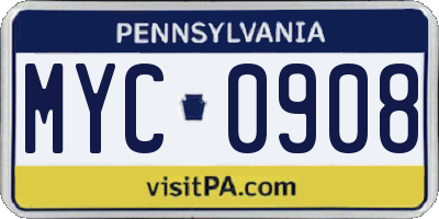 PA license plate MYC0908
