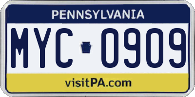 PA license plate MYC0909