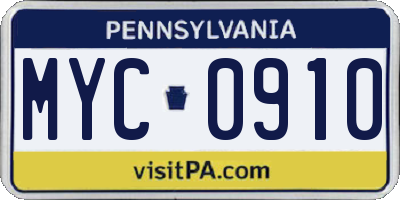 PA license plate MYC0910