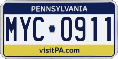 PA license plate MYC0911