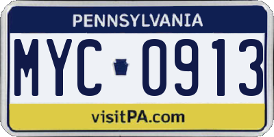 PA license plate MYC0913