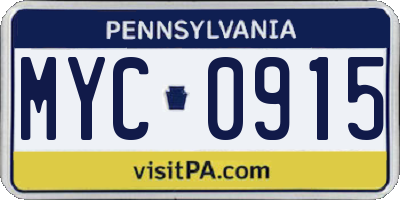 PA license plate MYC0915