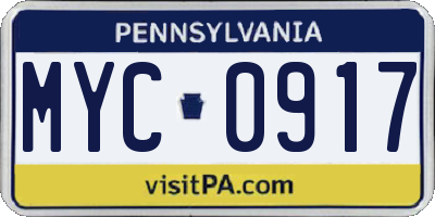 PA license plate MYC0917