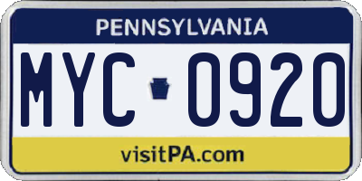PA license plate MYC0920