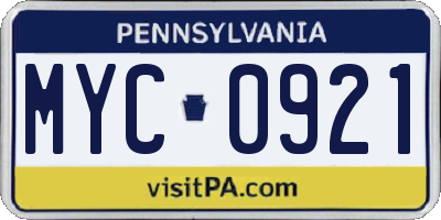 PA license plate MYC0921