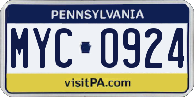 PA license plate MYC0924