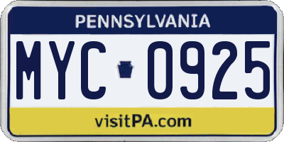 PA license plate MYC0925