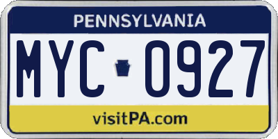 PA license plate MYC0927