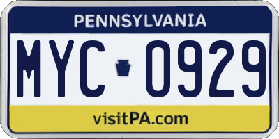 PA license plate MYC0929