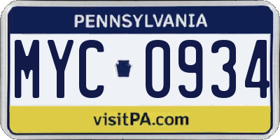 PA license plate MYC0934