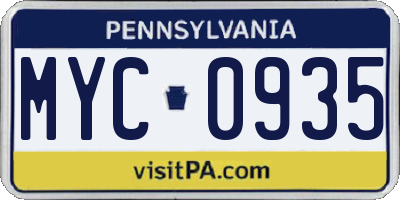 PA license plate MYC0935