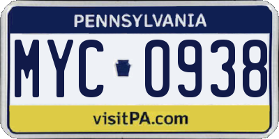 PA license plate MYC0938