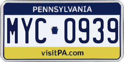 PA license plate MYC0939