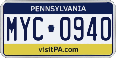 PA license plate MYC0940