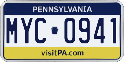 PA license plate MYC0941