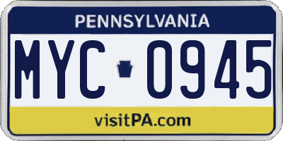 PA license plate MYC0945