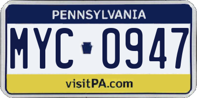 PA license plate MYC0947