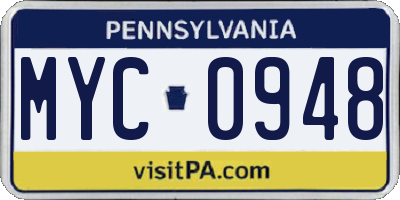 PA license plate MYC0948