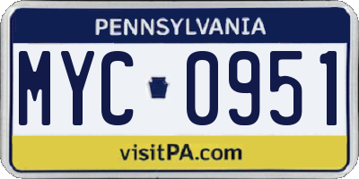 PA license plate MYC0951