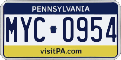 PA license plate MYC0954