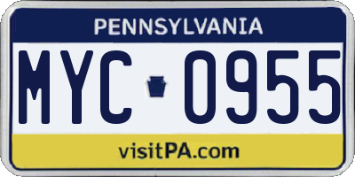 PA license plate MYC0955