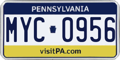 PA license plate MYC0956