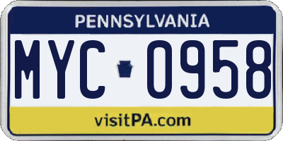 PA license plate MYC0958