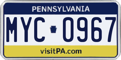 PA license plate MYC0967