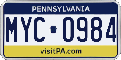 PA license plate MYC0984
