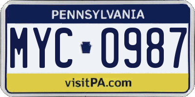 PA license plate MYC0987
